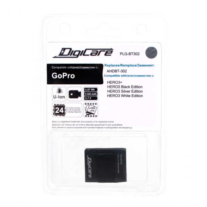 Аккумулятор DigiCare для GoPro HERO3+ / HERO3 / GoPro аналог AHDBT-302 
